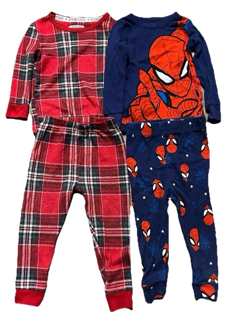 Toddler Winter Pajamas Red Green Plaid Spider Man Size 12-18 Months